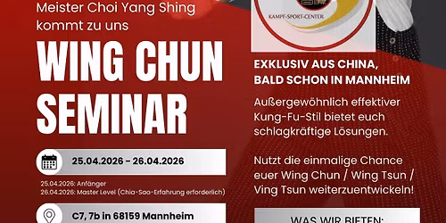 Wing Chun Seminar Mannheim 2026 \u2013 Training mit Meister aus China