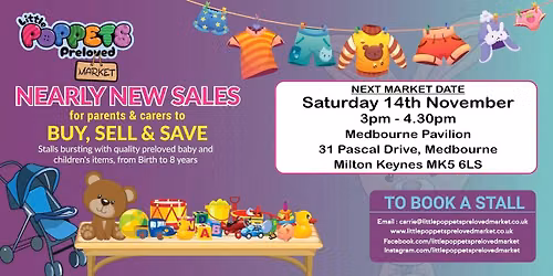 Little Poppets Preloved Market - Medbourne Pavilion, Saturday 14th November, 3pm - 4.30pm