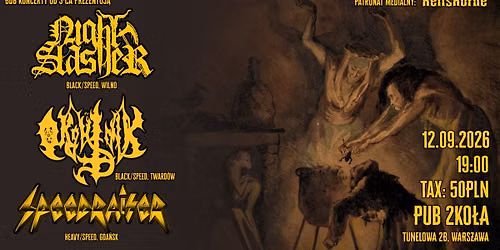 NIGHT SLASHER, OKRUTNIK, SPEEDRAISER | 12.09.2026 | PUB 2 KO\u0141A, WARSZAWA