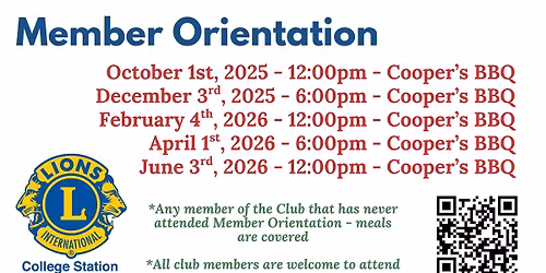 College Station Noon Member Orientation