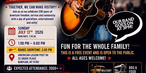 AMERICAN RIDE A TRIBUTE TO TOBY KEITH @ AMERICAN LEGION BABYLON POST #94 SUNDAY JULY 12th 3pm  FREE\u2606