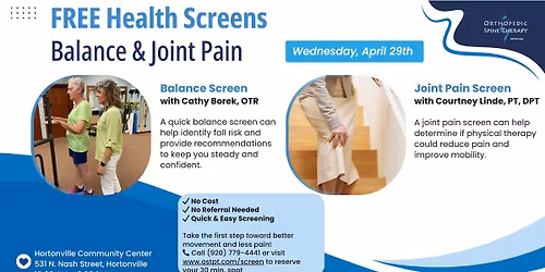 FREE Health Screens: Balance & Joint Pain