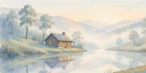 Misty Morning Watercolour Landscape Painting