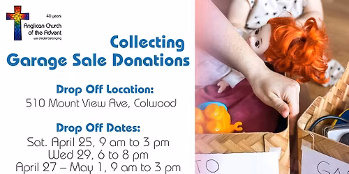Donation Dates & Times for May 2nd Garage Sale