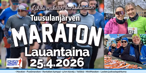 Tuusulanj\u00e4rven Maraton \u2022 Lauantai 25.4.2026 klo 9.00 - 17.00