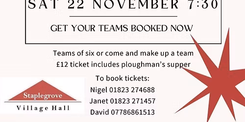 Staplegrove Village Hall Quiz night