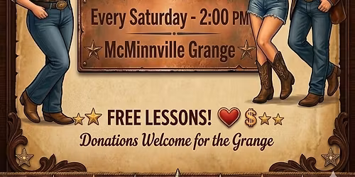 FREE Line Dance Lessons GRANGE STYLE Every Saturday at 2:00 pm - Join Us!