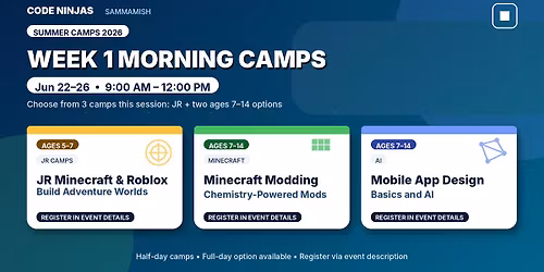 Jun 22\u201326 AM Camps: Minecraft + AI + Jr Camps