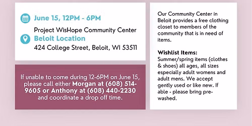 Clothing Drive at Project WisHope Beloit Community Center