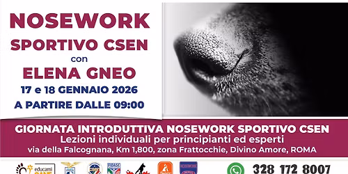 NOSEWORK SPORTIVO CSEN: 17 e 18 Gennaio. Due giornate introduttive