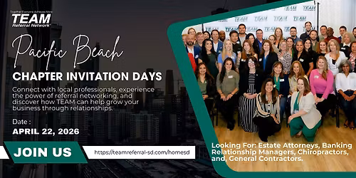Invitation Day Pacific Beach Networking: Gain Business with Referrals
