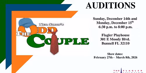 AUDITIONS for The Odd Couple at Flagler Playhouse
