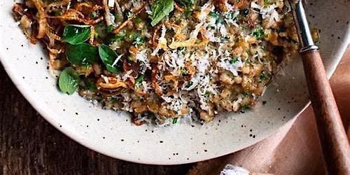 Summertime Risotto with Farro and Arborio Rice with Vegetables!