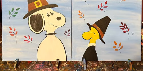 Snoopy and Woodstock mom and me paint afternoon at Cape Cod Coffee in Mashpee Evergreen Circle