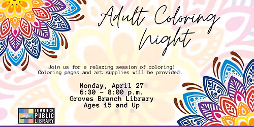 Adult Coloring Night at Groves Branch Library