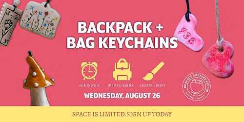 Ceramic Backpack + Bag Keychains at Dubuque Pottery Studio