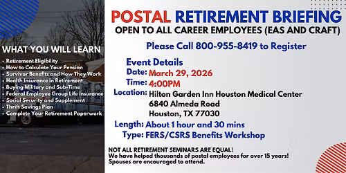 Postal Retirement Seminar - Houston - 03\/29\/26(4PM)