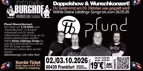 PFUND | Doppelshow & Wunschkonzert! "...bestimme selbst, welche Songs die Band spielen soll!" @PFUND