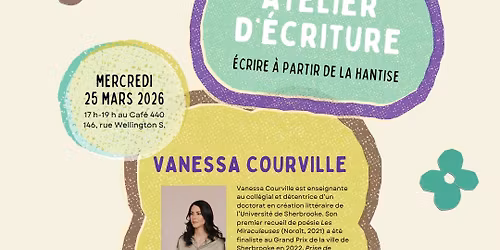 Atelier d\u2019\u00e9criture avec Vanessa Courville