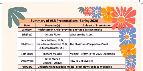 Academy for Learning in Retirement Spring 2026 Course Schedule