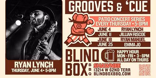 Free Concert Series: Ryan Lynch on Thursday, JUNE 4 from 5-8PM in Shawnee