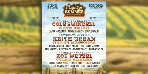 Country Summer: Cole Swindell  Keith Urban & Koe Wetzel - 3 Day Pass