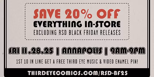 FRI 11\/28\/25: RSD BLACK FRIDAY at Third Eye Music & Video