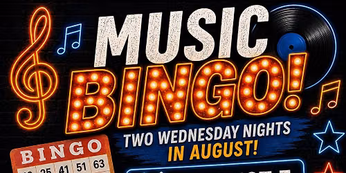 NEW!  Music Bingo!  Prizes!  Drink Specials!