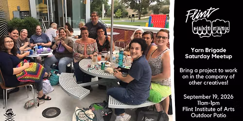 Flint Handmade Yarn Brigade on the Flint Institute of Arts Outdoor Patio