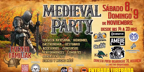 Medieval Party Noviembre - ENTRADA LIBERADA - LA CASA BELLAVISTA 14 a 23 Hrs - METRO BAQUEDANO