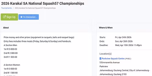Karakal SA National Squash57 Championships Johannesburg