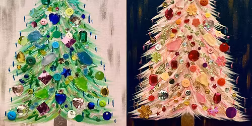 Merry & Bright 3D mixed media trees at The Wine Barrel