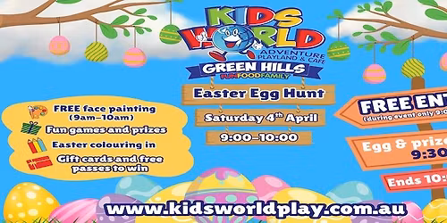 FREE EVENT Easter Egg Hunt Easter Saturday from 9:00 till 10:00