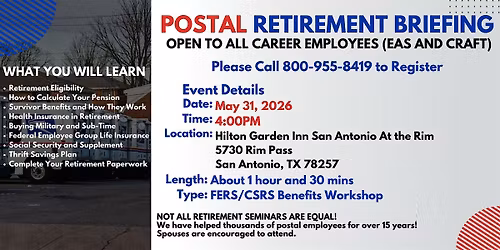 Postal Retirement Seminar - San Antonio - 05\/31\/26 (4PM)