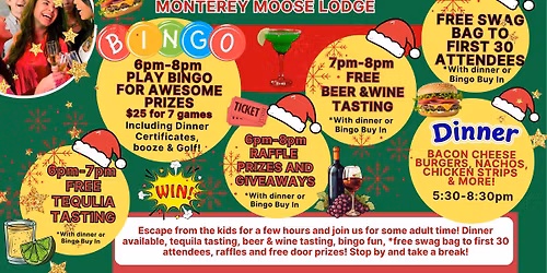 DECEMBER PARENTS NIGHT OUT Dinner Bingo Tequila Tasting SAT. 12\/20