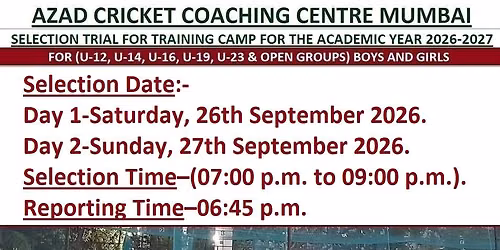 ACCC MUMBAI SELECTION TRIAL FOR TRAINING CAMP FOR THE ACADEMIC YEAR 2026-2027