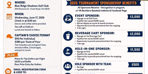 The VA Bombers 10U & 11U Travel Baseball Golf Tournament Fundraiser