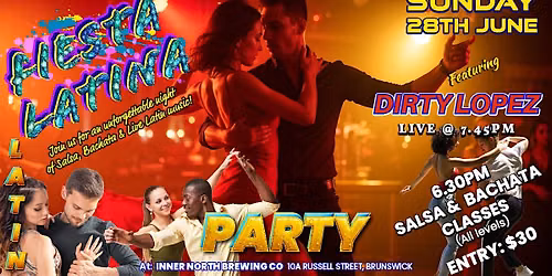 FIESTA LATINA! SUNDAY LATIN SOCIAL with LIVE LATIN BAND- SUN 28th JUNE 26