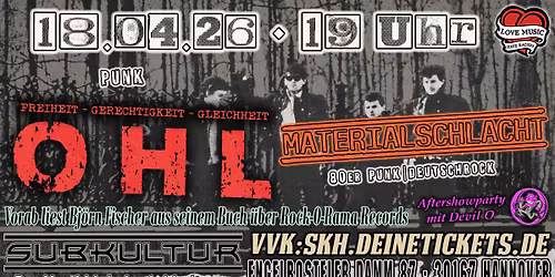 OHL & Materialschlacht : Im Vorprogramm Lesung mit Bj\u00f6rn Fischer