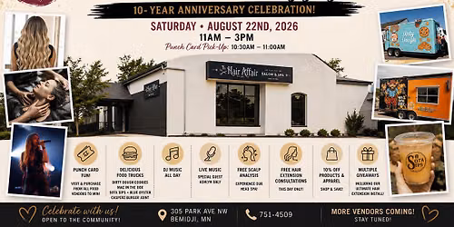 10 year Anniversary Celebration. Taste & Tresses