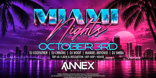 Artwork published for Miami Nights on Saturday, October 3 at The Annex!