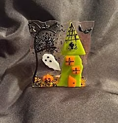 Boo!! Glass Fused Haunted House nightlight, Tealight or Suncatcher