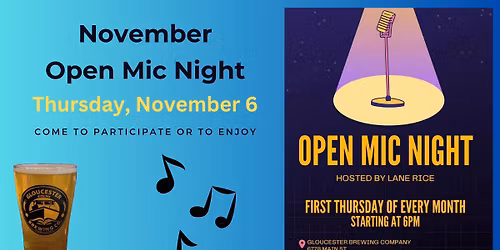 Open Mic Night hosted by Lane Rice at Gloucester Brewing Company