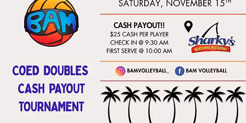Coed Beach Doubles Cash Payout Volleyball Tournament