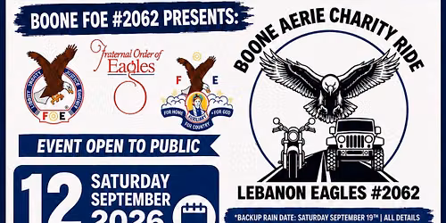 \ud83c\udfcd\ufe0f Boone Aerie Charity Ride 2026 \ud83d\udefb