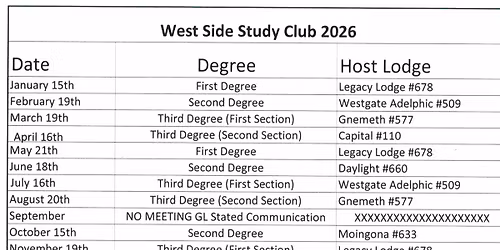 *VENUE CHANGE*West Side Study Club--1st section of 3rd Degree