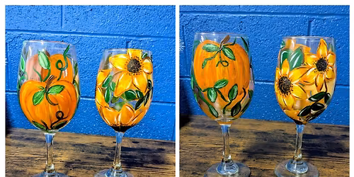 Thanksgiving Painted Wine Glass Set of 4