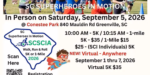 SC Superheroes In Motion Walk, Run & Roll 5K with a 1-mile option