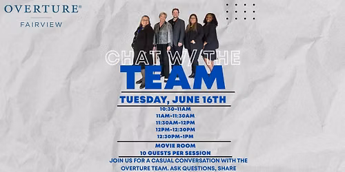 Chat With Staff (30 minute Intervals Until 1pm)