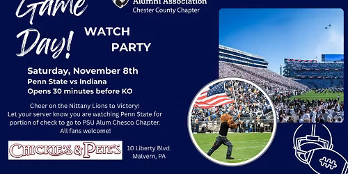Penn State Game Day Watch Party November 8 Time TBA (home vs Indiana)